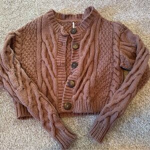 Free People Cable Knit Cardigan in Brown